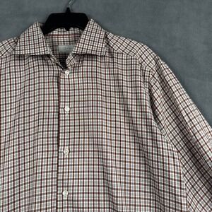 Eton of Sweden Contemporary Fit Brown White Check Dress Shirt 42 16.5 L Cotton